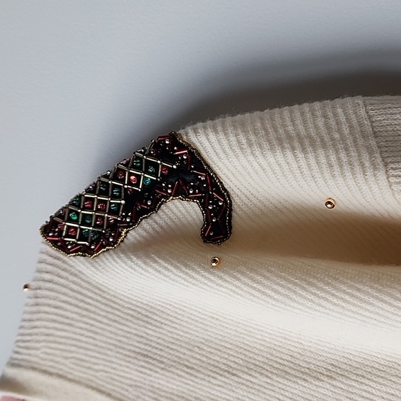 Vintage Sequins and Beads Sparkly Wool Angora Blend Oversized Knit Cardigan - Picture 4 of 11